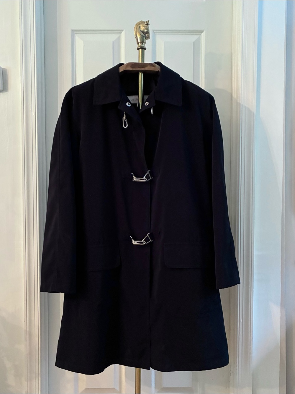 Liz Claiborne Black Nylon A-Line Toggle Jacket Coat